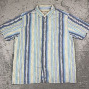 Tommy‎ Bahama Original Fit Silk Mens Striped Hawaiian Tropical Camp Shirt XL EUC